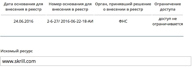 блокировка Skrill по решению ФНС