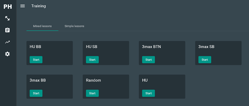 Версии тренировок, представленных в бета-версии PreflopHero