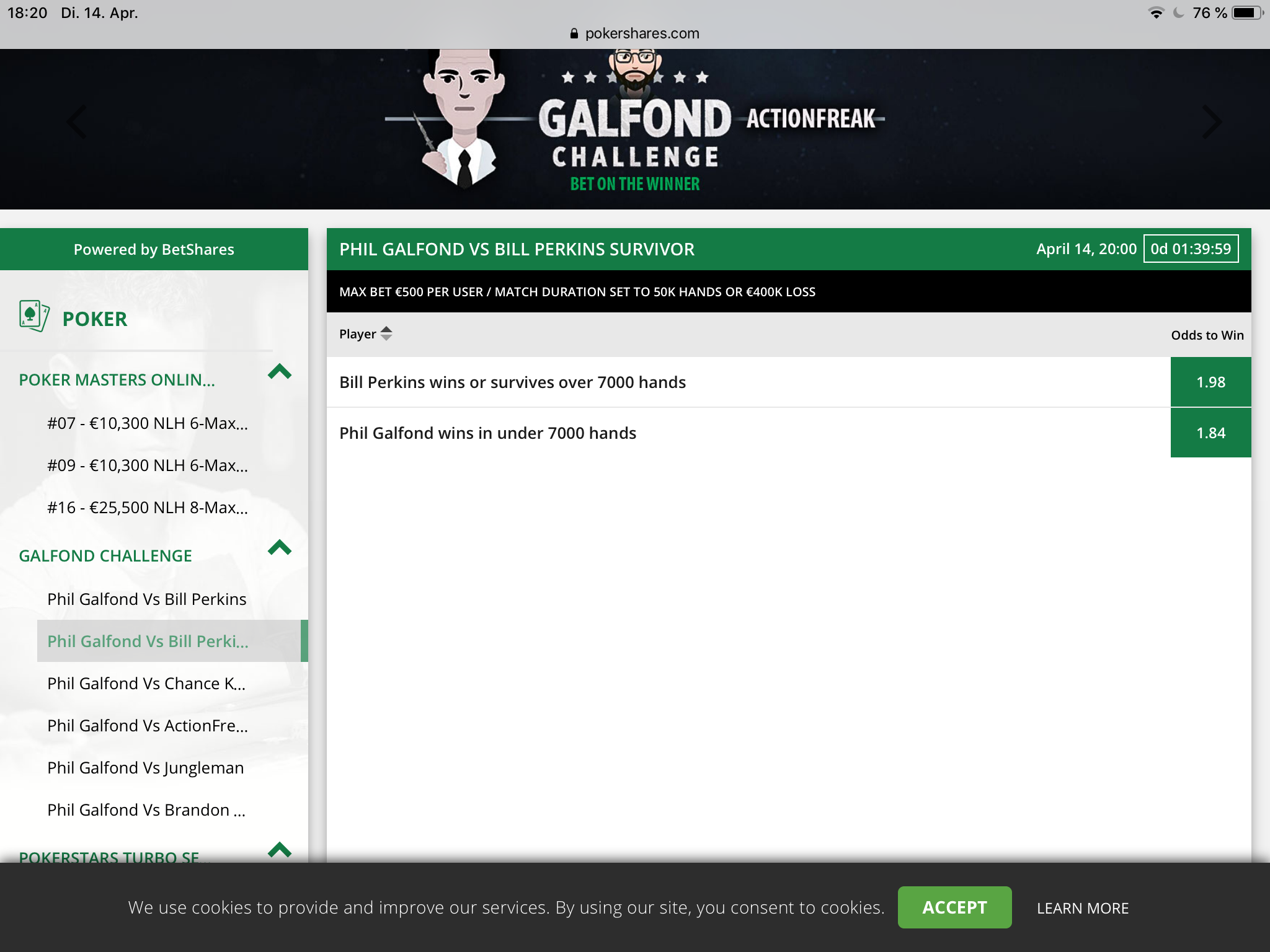 Ставки на окончание матча Перкинс - Гальфонд