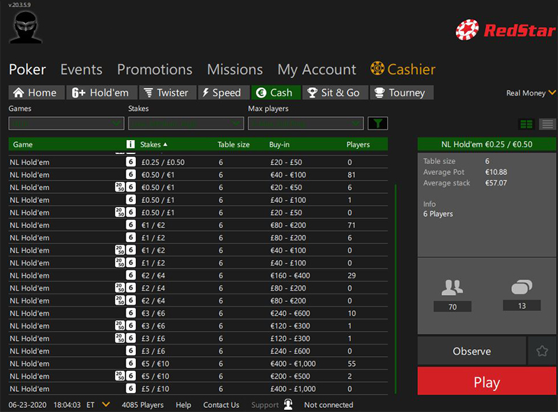 Лобби кеш-игры RedStar Poker (iPoker)
