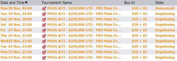 Расписание стартовых флайтов $55 MOSS Main Event $250K GTD