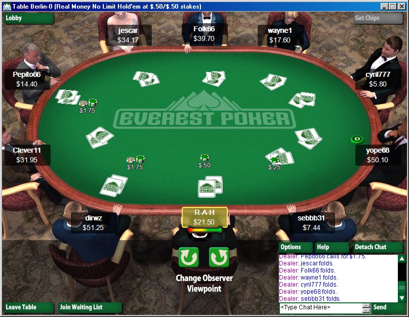 Дизайн столов Everest Poker в начале 2000-х.