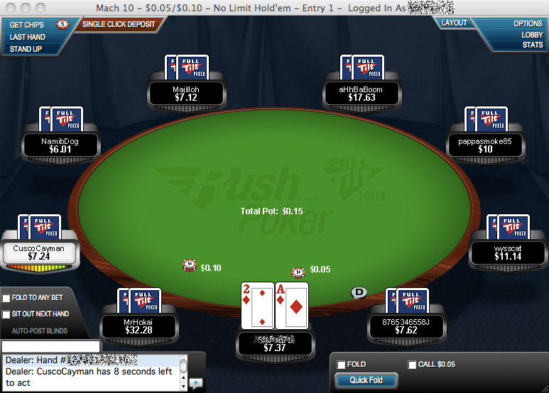 Стол Rush Poker на Full Tilt Poker, 2010 год.