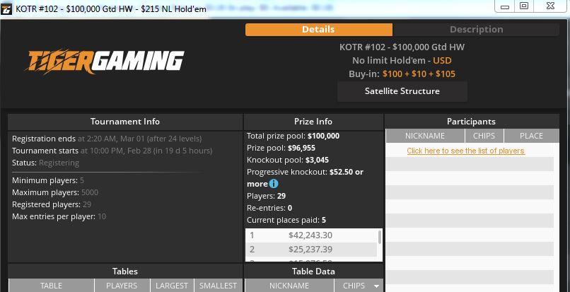 Лобби $215 Main Event KOTR