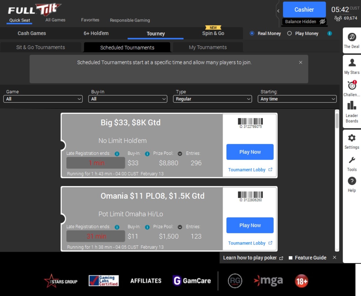 Клиент Full Tilt Poker для ПК, февраль 2021.