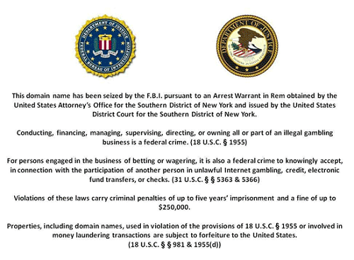 Уведомление ФБР о конфискации домена на сайте FTP, 15 апреля 2011 года.