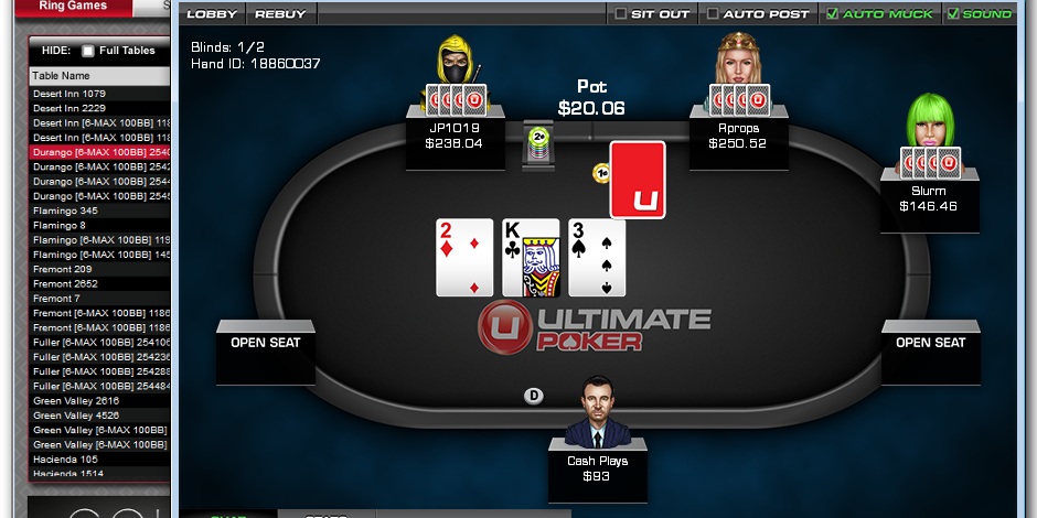 Кеш-стол по PLO на Ultimate Poker в 2013 году.