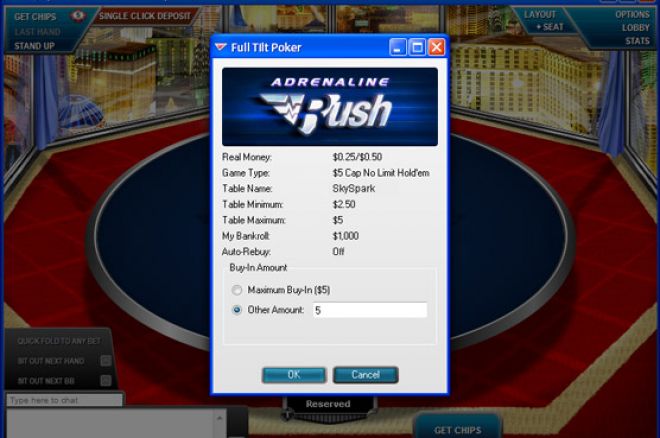 Посадка за стол Adrenaline Rush, Full Tilt Poker в 2014 году.