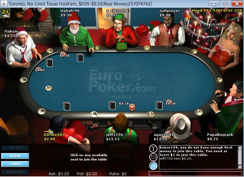 Кеш-стол рума EuroPoker, 2016 год.
