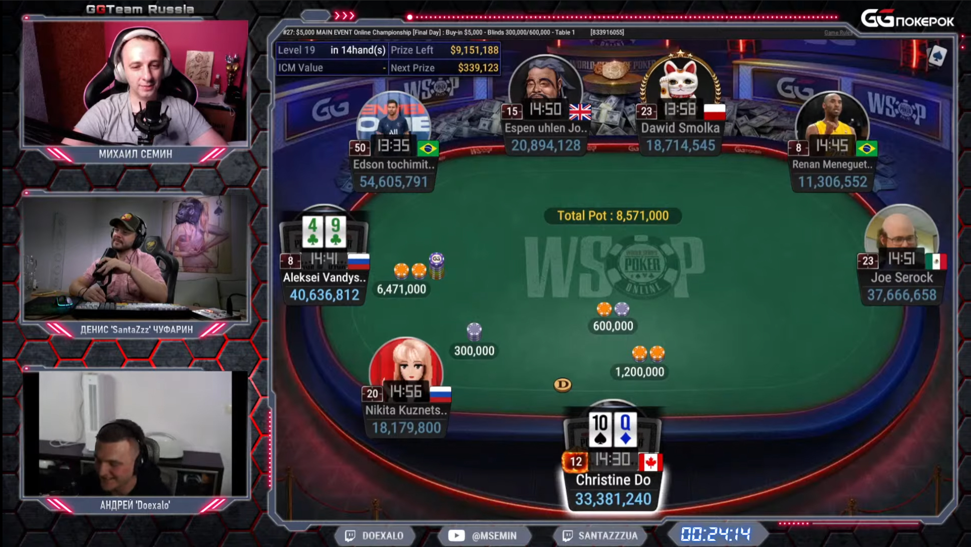 Вандышев успешно защитил большой блайнд 5х 3-бетом.