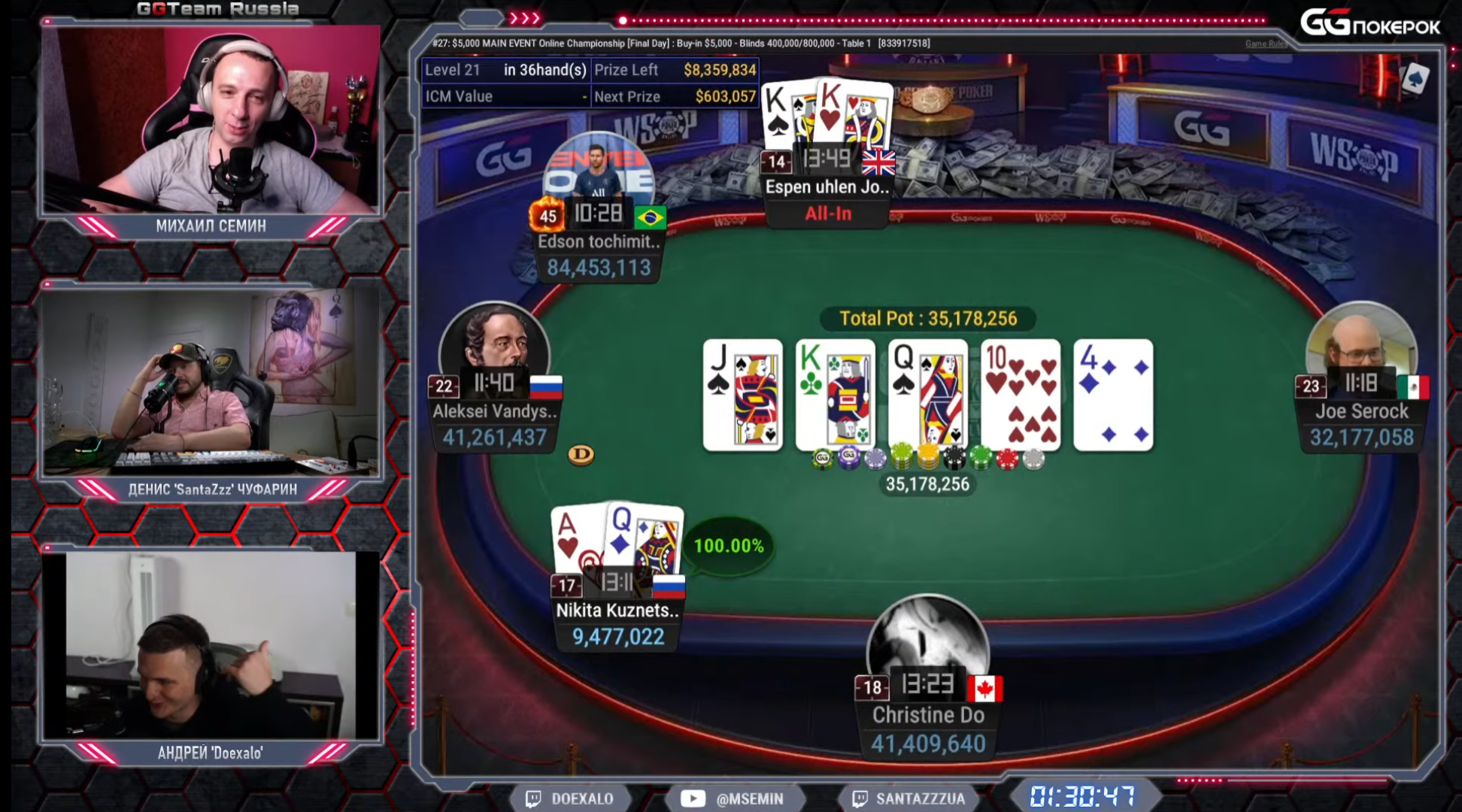 Вылет Эспена Йостада на 6 месте Main Event WSOP Online 2021.