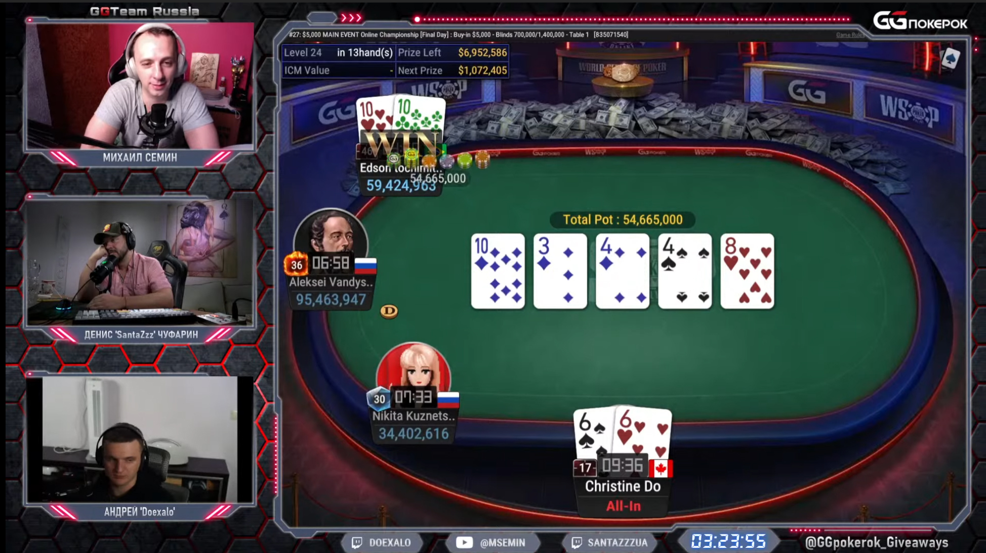 Вылет Кристины До на 4 месте Main Event WSOP Online 2021.