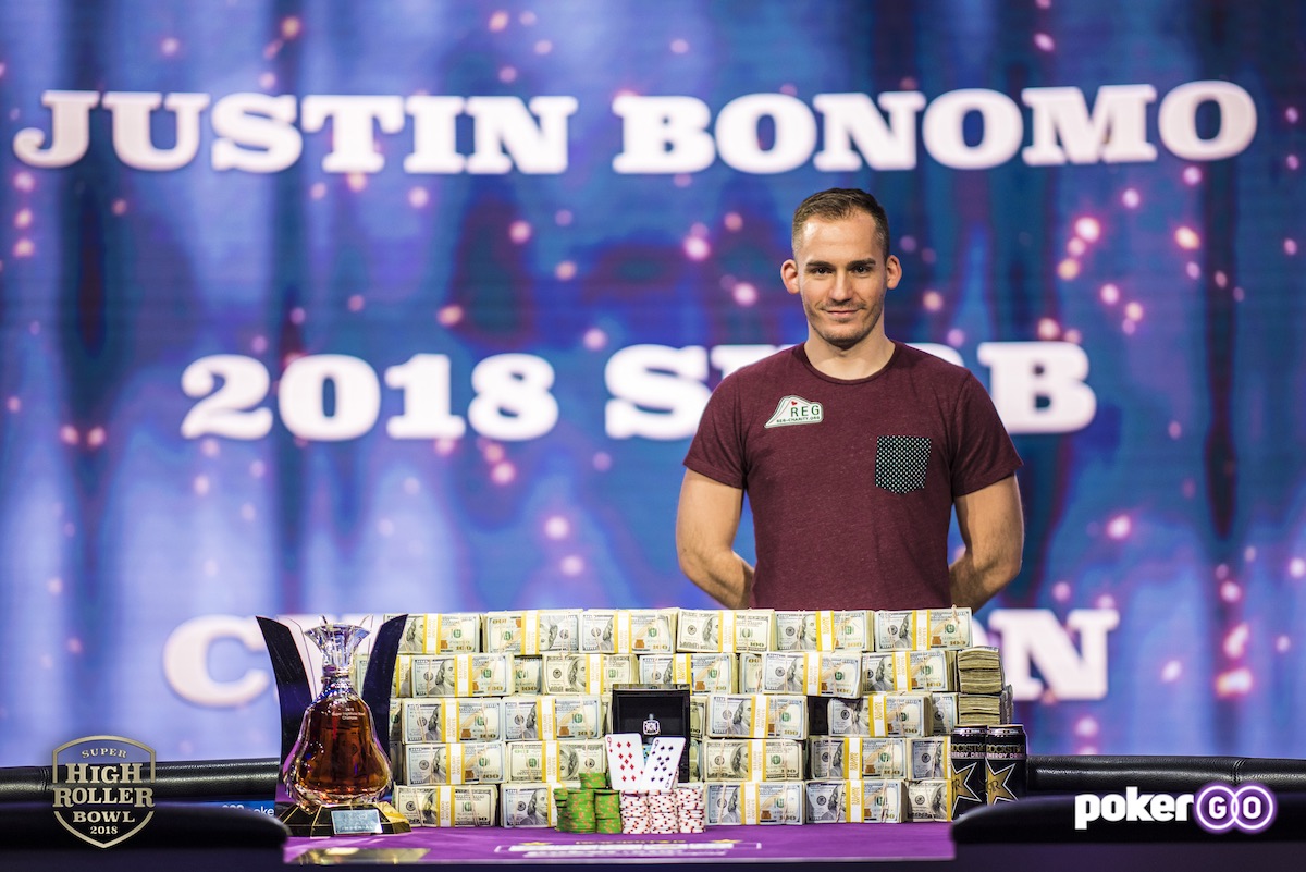 Джастин Бономо после победы в Super High Roller Bowl IV, 2018.