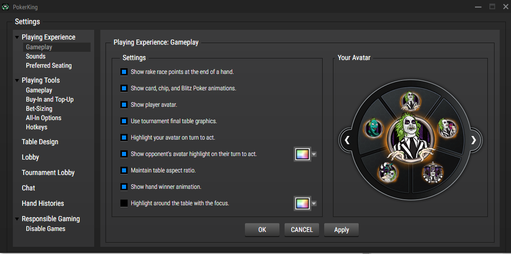 Автарки доступны в Settings — Gameplay