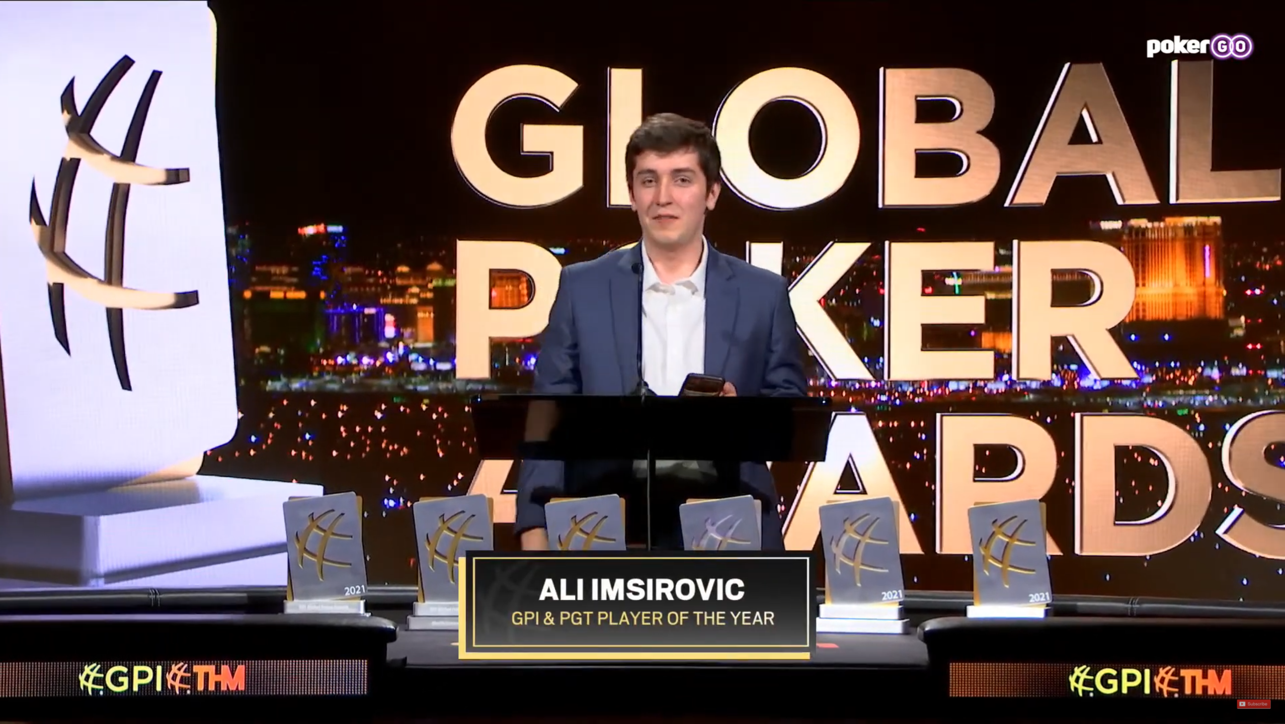 Али Имсирович читает речь на получении награды Игрок Года по версии GPI 2021
