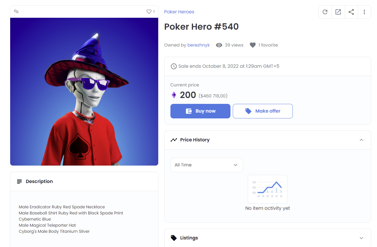 Аватарка киборга, которую продают за 200 ETH (на текущий курс почти $500K)