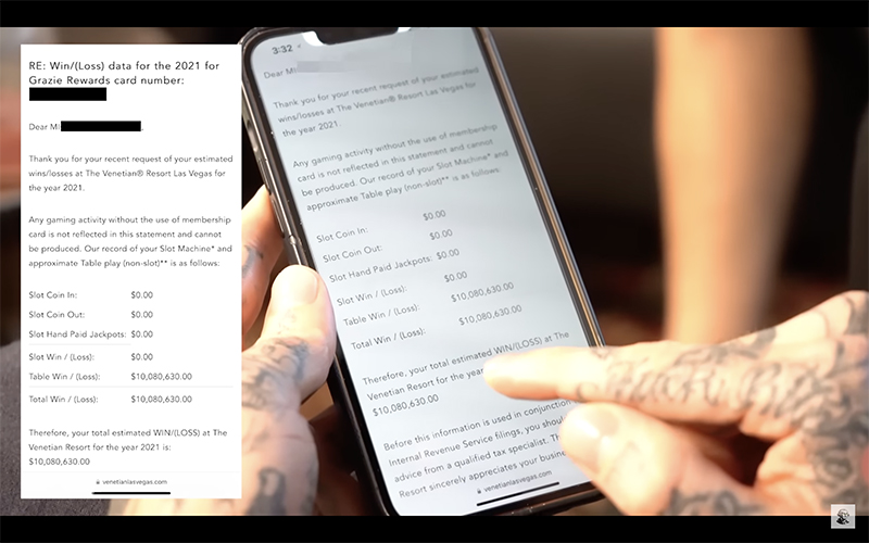 Больше всего Микки Мейс выиграл в Venetian в 2021 году — более $10,000,000.