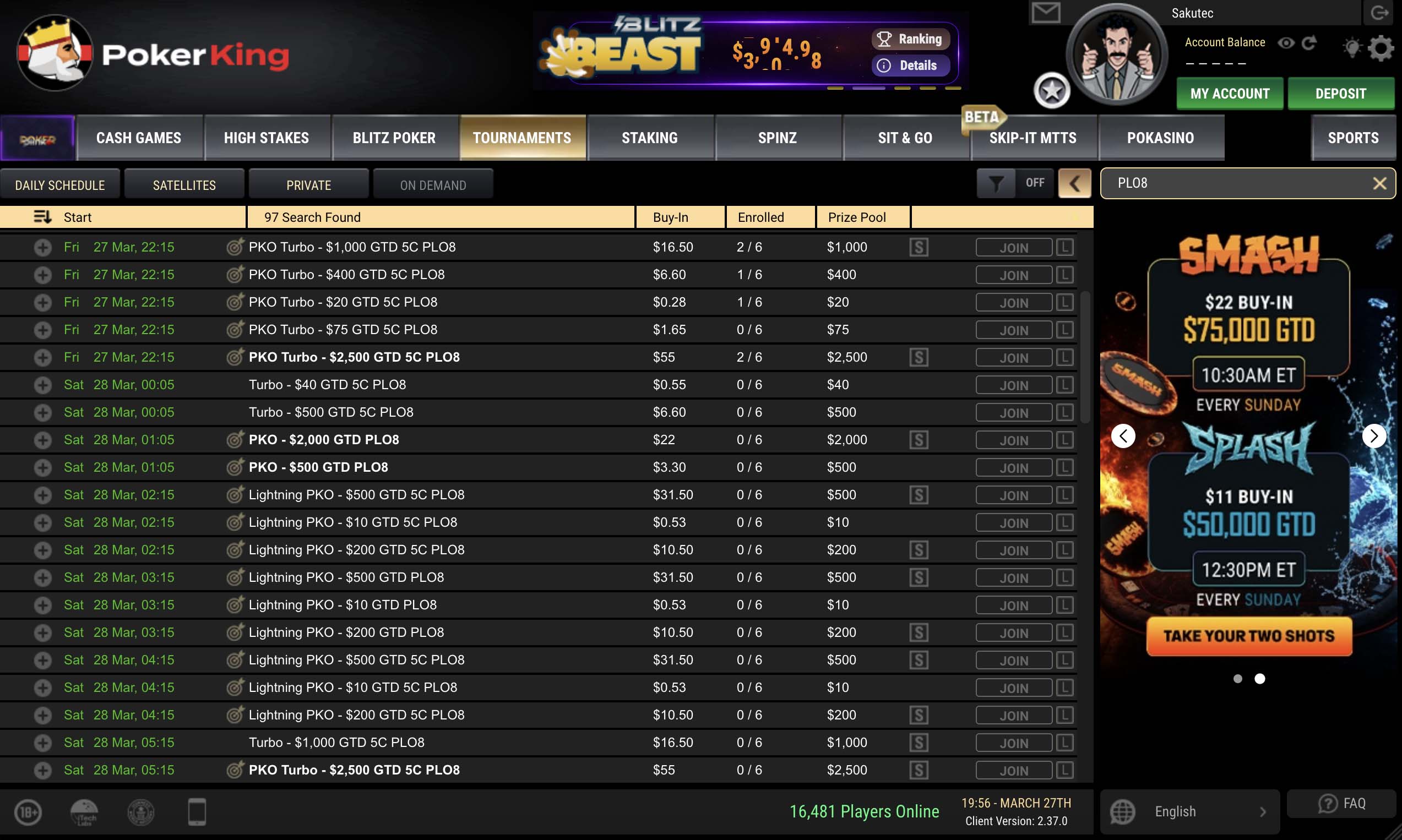 В фильтре нельзя выставить только 4-card или 5-card PLO8, поэтому все турниры в кучу