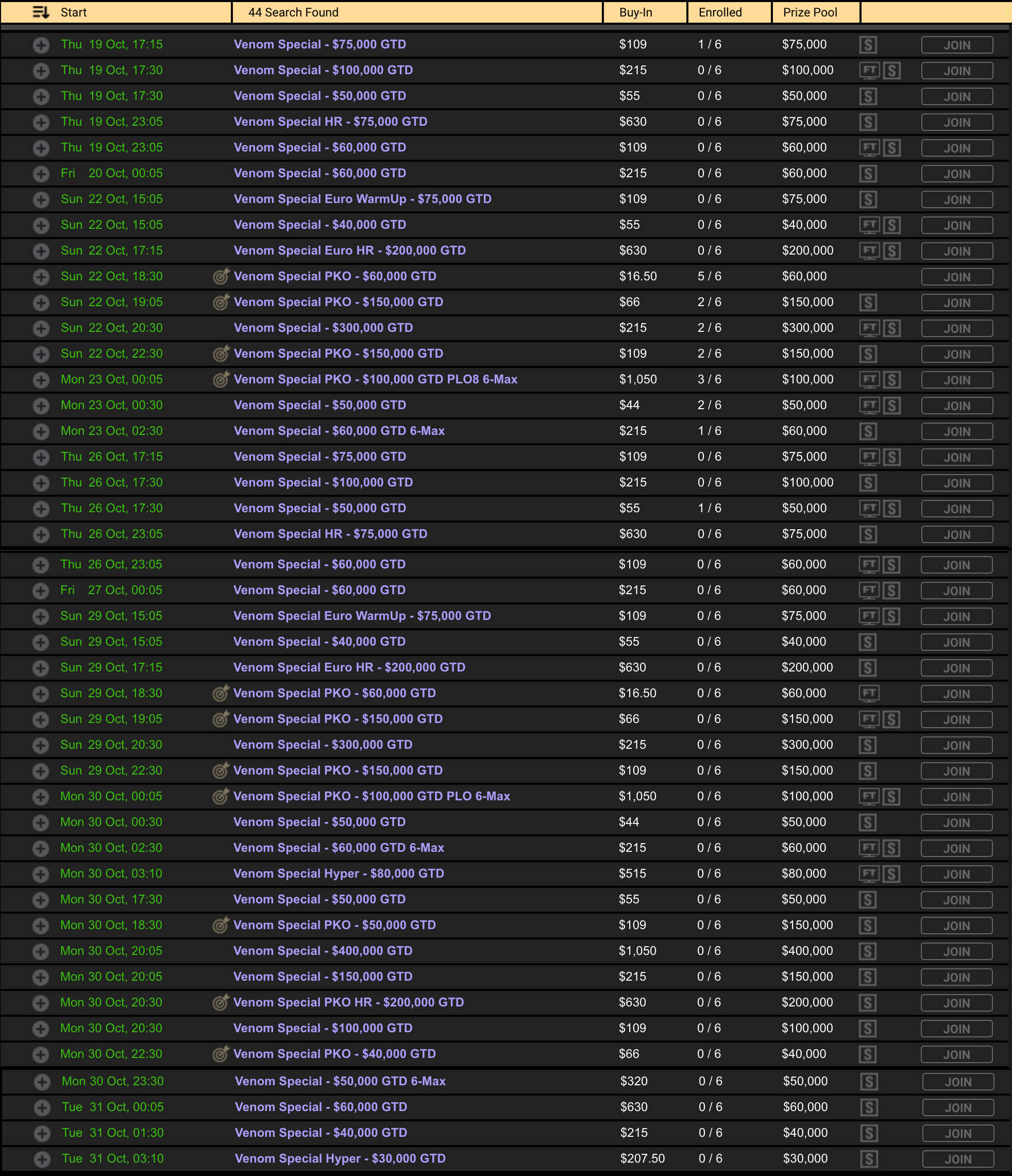 Полное расписание Venom Special