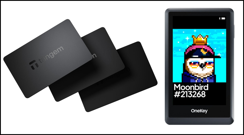 Примеры «дорожных» холодных кошельков: слева — Tangem 2.0, справа — OneKey Touch