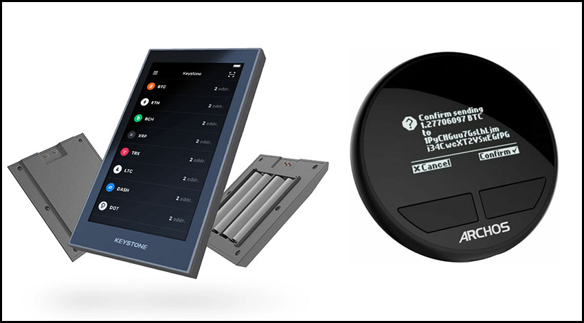 Примеры нетипичных холодных кошельков: слева — Keystone Pro, справа — ARCHOS Safe-T mini