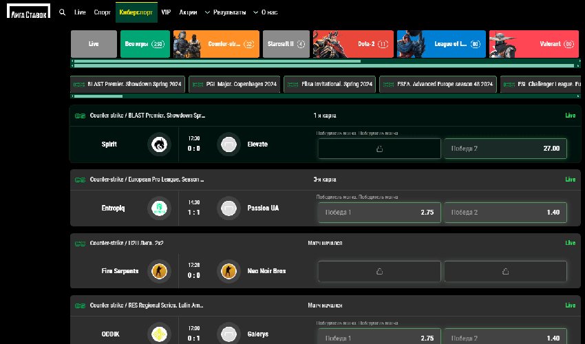 Ставки на киберспорт в БК Лига Ставок