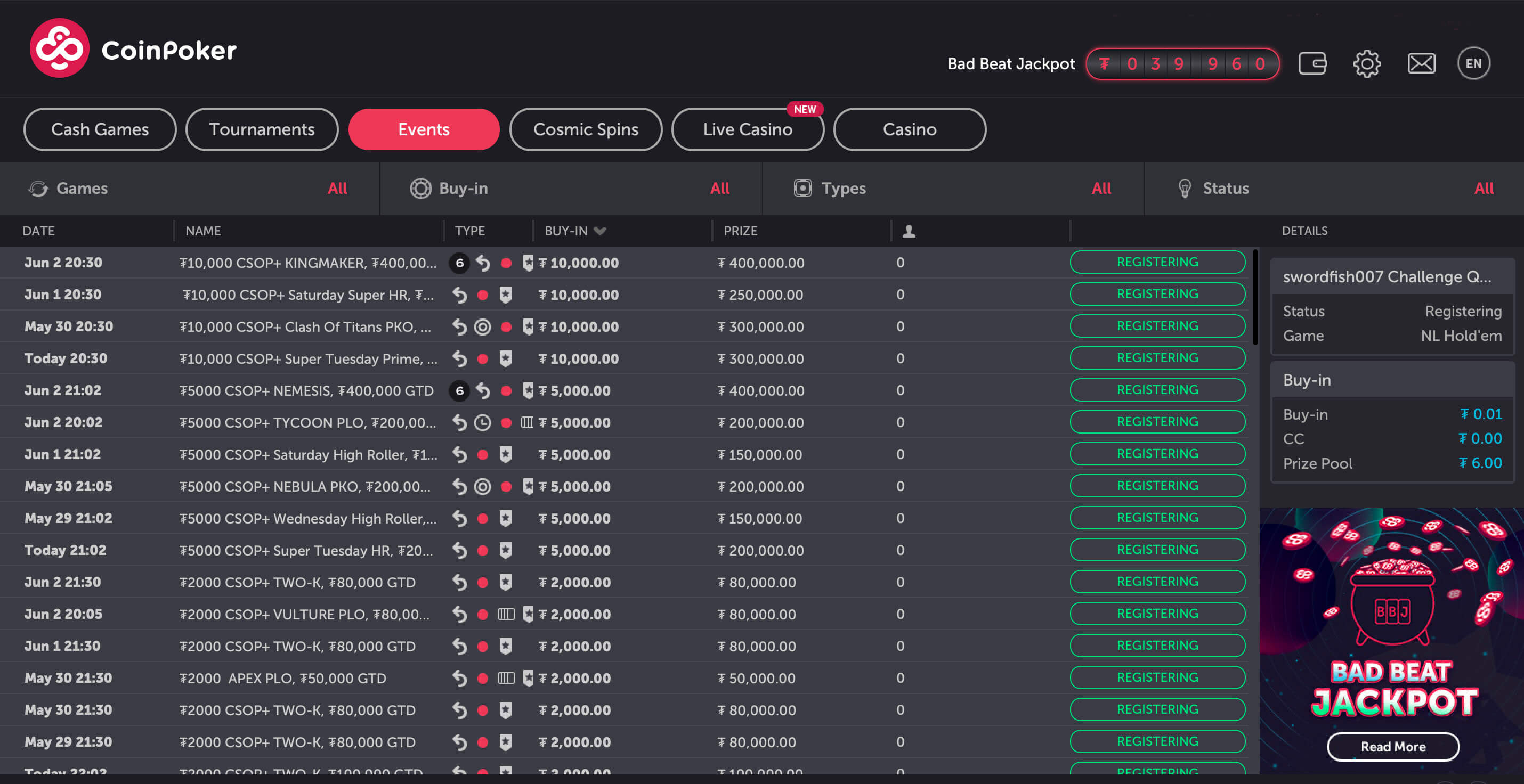 Самые дорогие турниры CSOP+