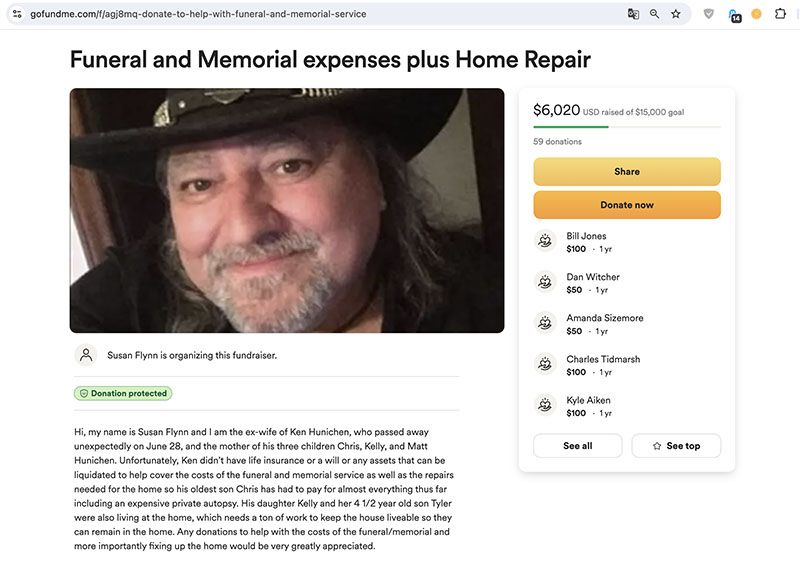 Страница со сбором GoFundMe